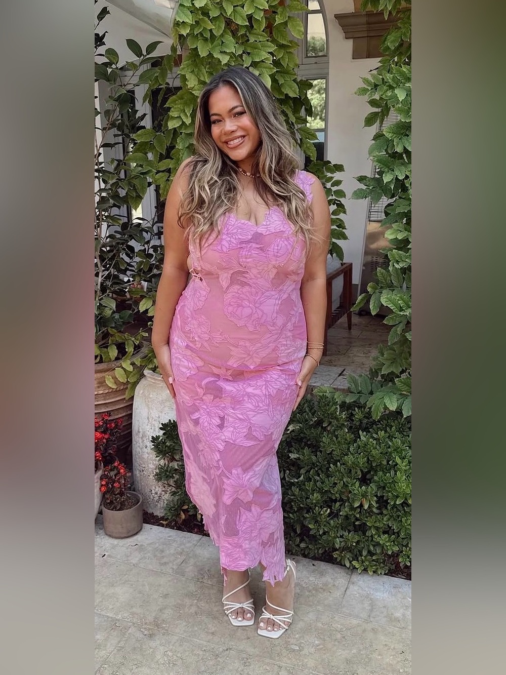 ASOS Pink Lace Midi Dress